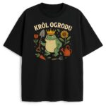 T-shirt Król Ogrodu Żaba z grafiką żaby w koronie i ogrodniczymi elementami