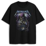 Czarny T-shirt Metallica Welcome Home z fioletowym szkieletem i domem