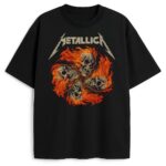 Czarny T-shirt Metallica Death by Fire z ognistym motywem czaszek
