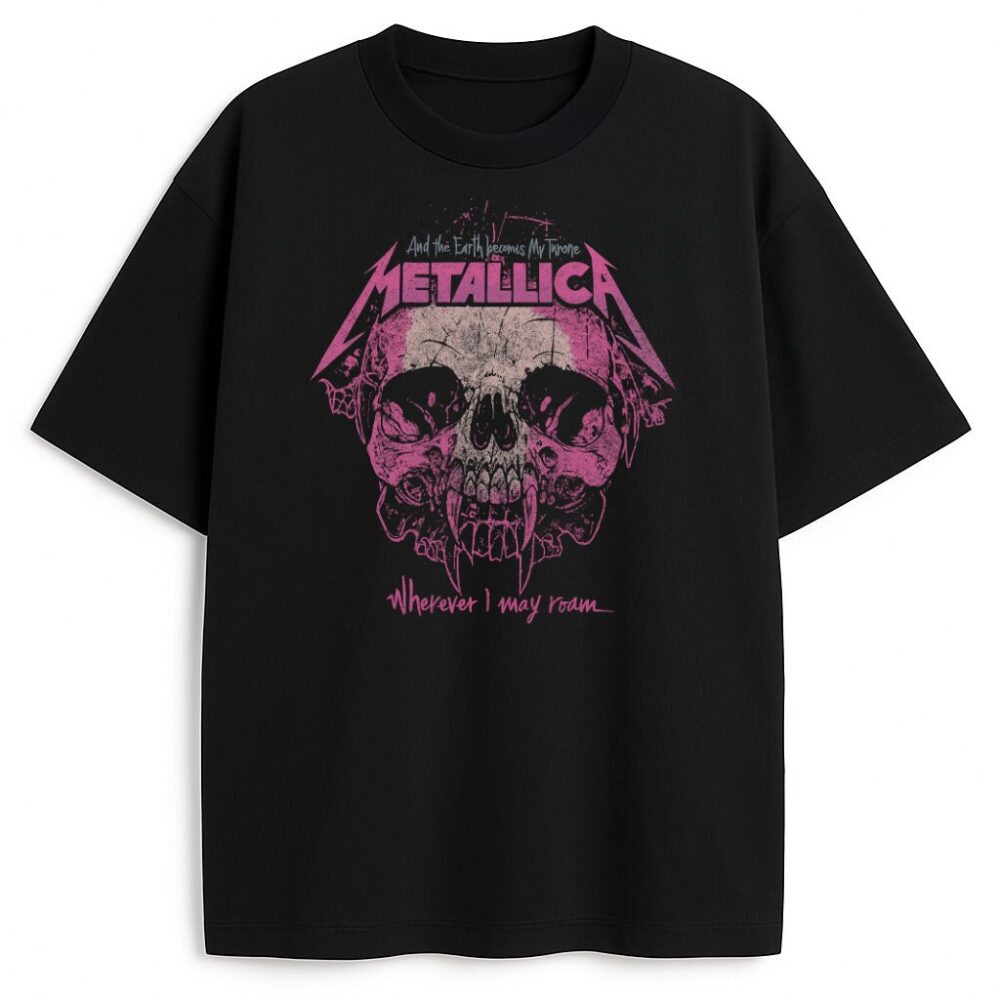 Czarny T-shirt Metallica Pink Skull z czaszką i różowym logo