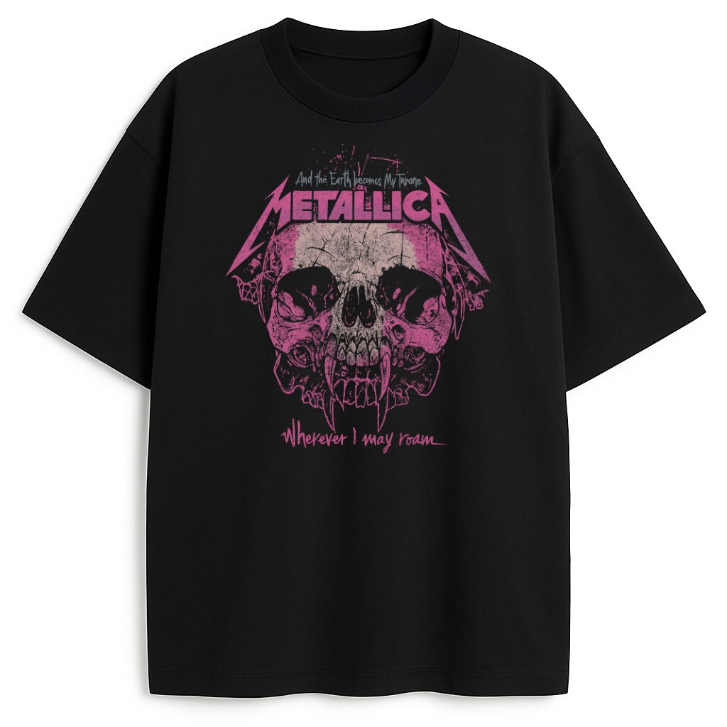 Czarny T-shirt Metallica Pink Skull z czaszką i różowym logo