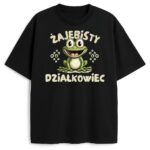 -shirt Żajebisty Działkowiec z szeroko uśmiechniętą żabą i śmiesznym tekstem