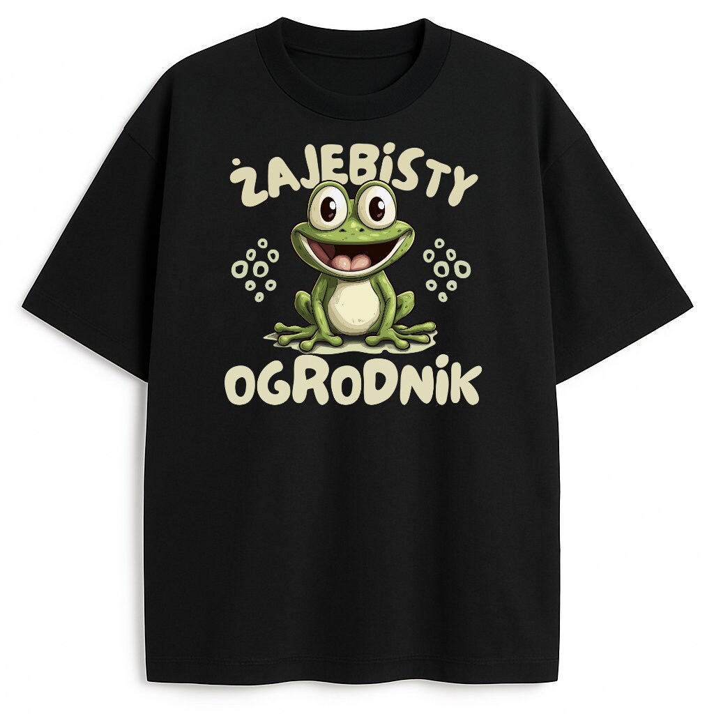 T-shirt Żajebisty Ogrodnik z zabawną żabą i dużym napisem o ogrodniku