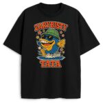 Czarna koszulka z wędkarską grafiką i napisem Zarybisty Tata