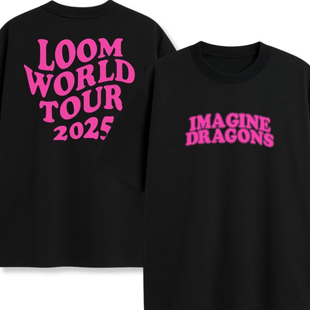 Dwustronna koszulka Imagine Dragons Loom Pink z różowymi napisami z przodu i z tyłu