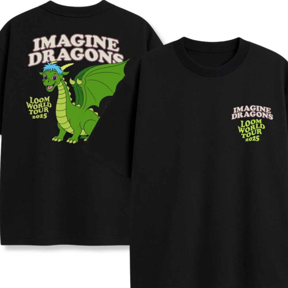 Dwustronna koszulka Imagine Dragons Loomy Dragon z napisem i grafiką smoka