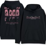 Czarna Bluza z Kapturem Blackpink Deadline przód i tył z motywem Deadline
