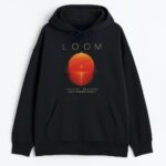 Bluza Imagine Dragons Loom Tour 2025 przód – czarna hoodie z pomarańczowym słońcem LOOM i datą koncertu w Warszawie