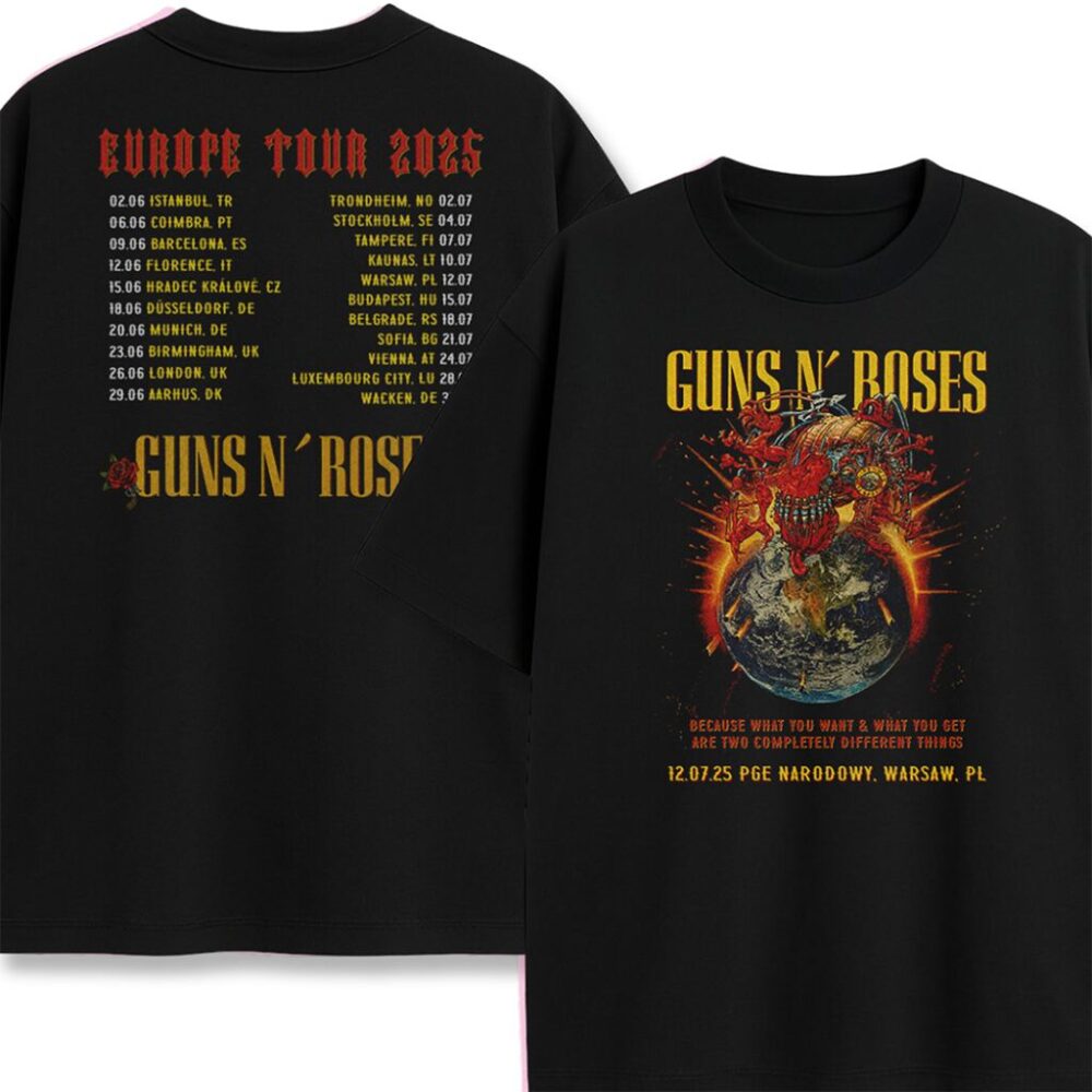 dwustronny T-shirt Guns N' Roses Europe Tour 2025