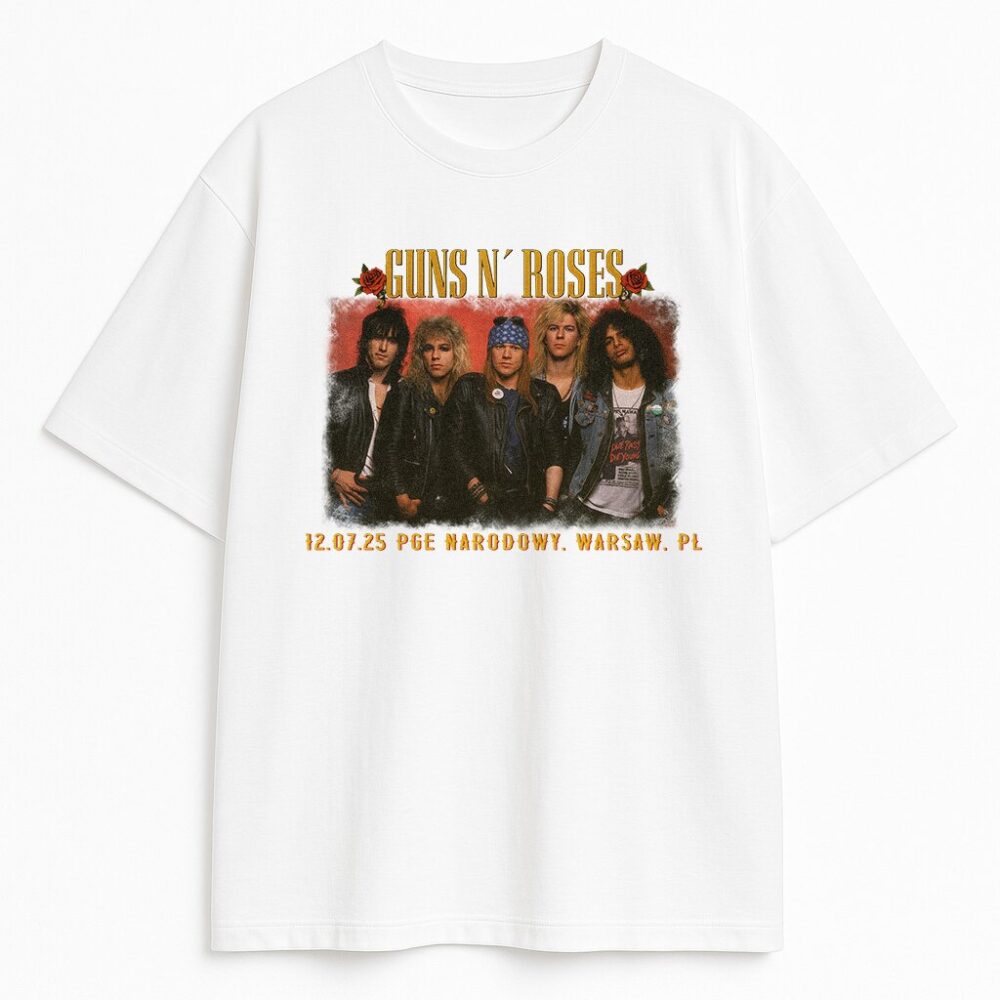 Biały T-shirt Guns N' Roses Warsaw Photo z koncertową datą