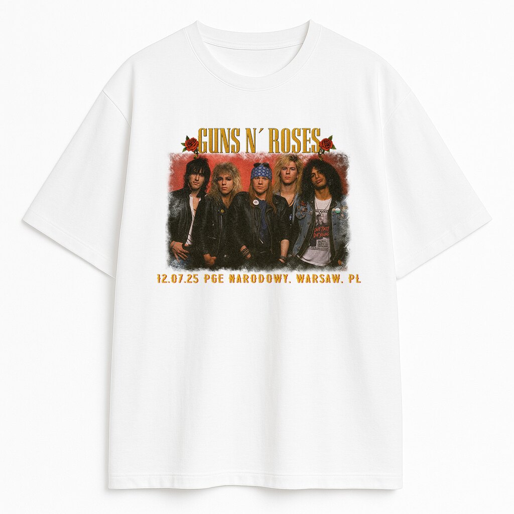 Biały T-shirt Guns N' Roses Warsaw Photo z koncertową datą