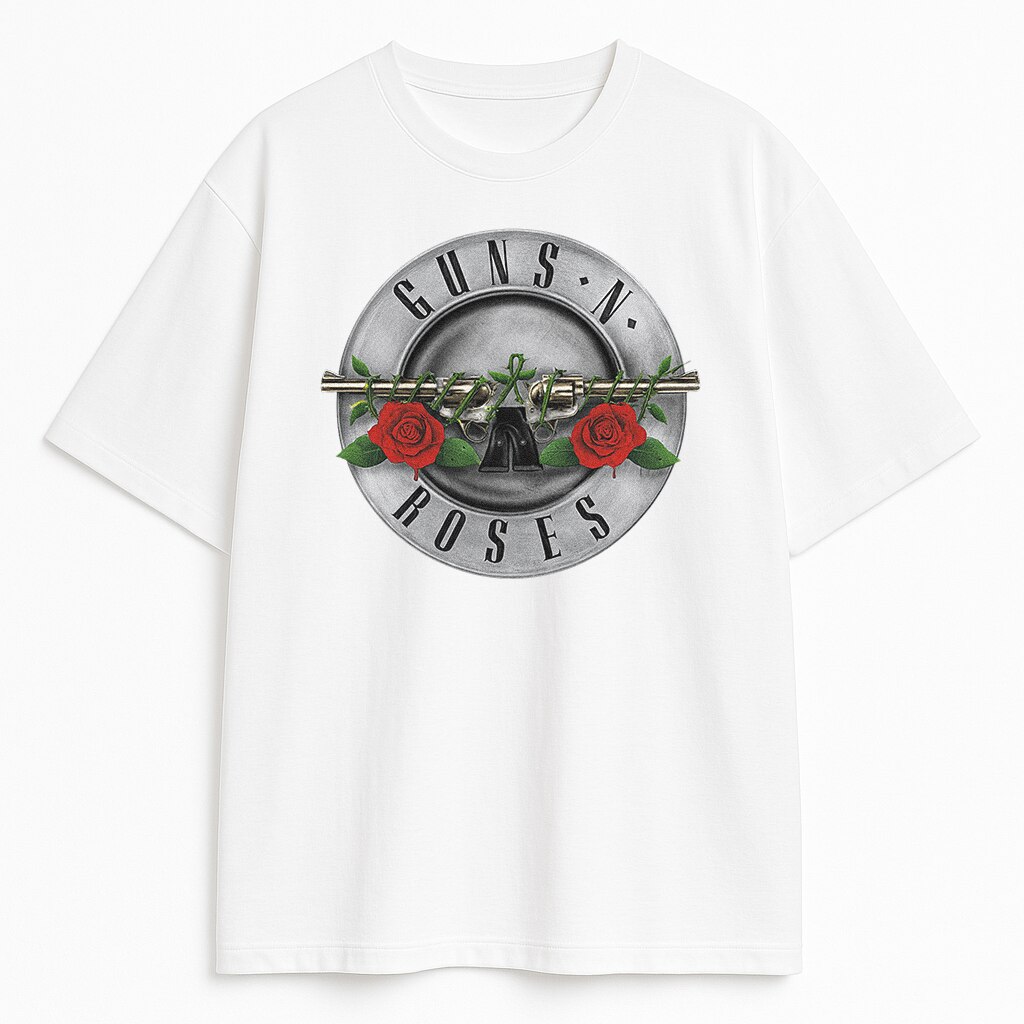 Biały T-shirt z Logo Guns N' Roses w srebrnym stylu