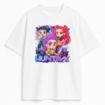 T-shirt Huntrix Rumi Mira Zoey biały – chibi cute design dla fanów K-pop
