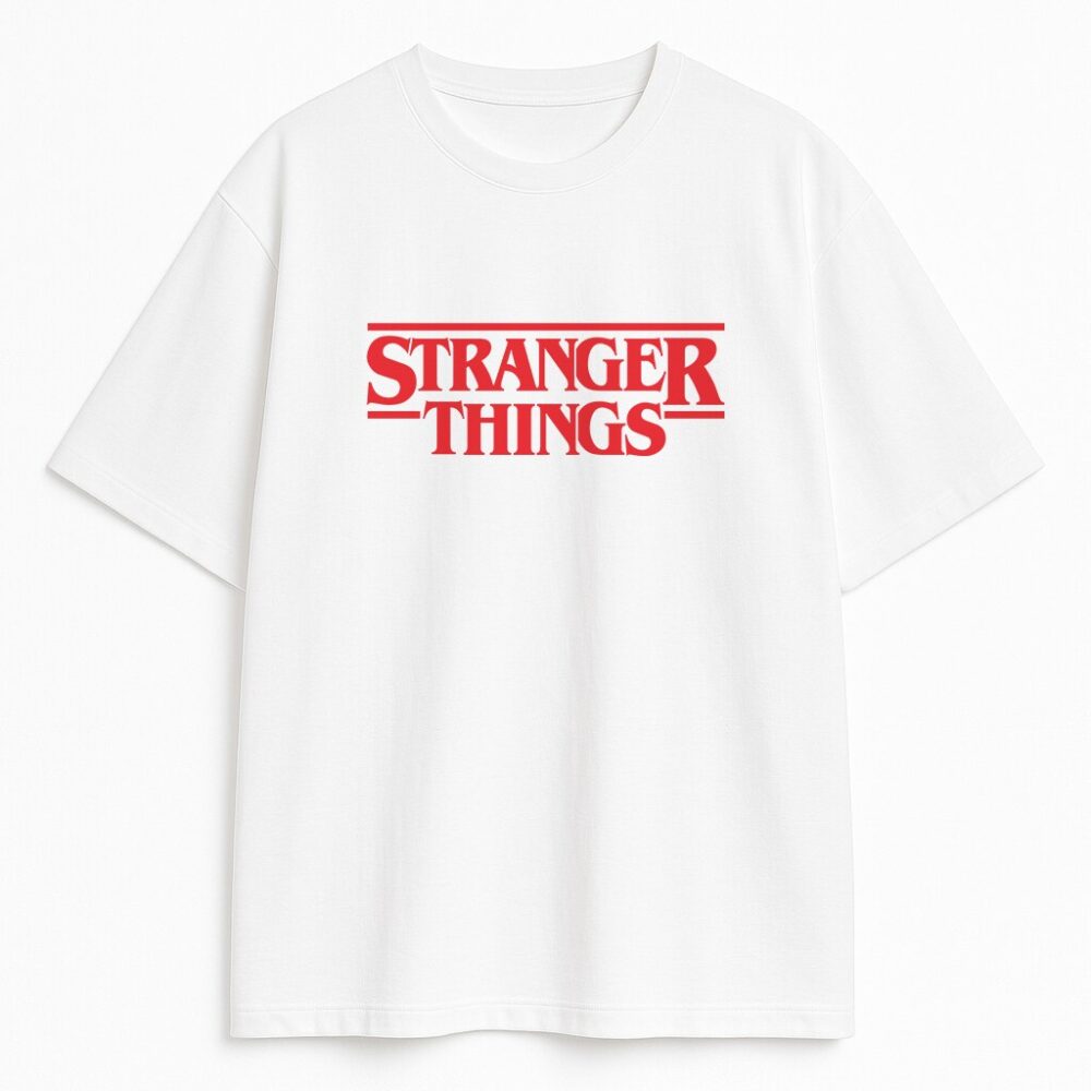 T-shirt z Logo Stranger Things biały – minimalistyczny styl fan merch