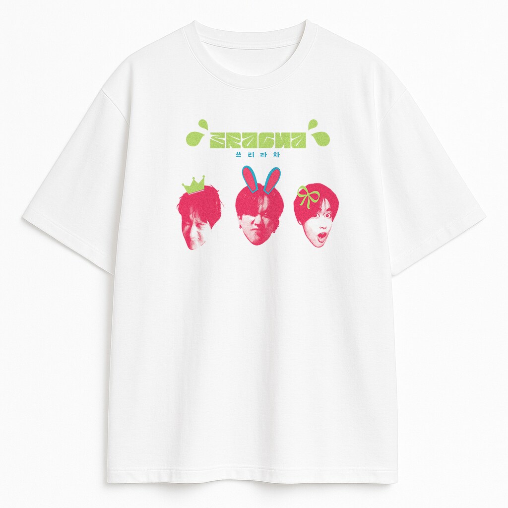Biały T-shirt Stray Kids 3RACHA z pastelową grafiką twarzy