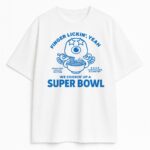 T-shirt Stray Kids Super Bowl z niebieską grafiką ramen i cytatem