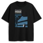 Czarny T-shirt Depeche Mode Some Great Reward z niebieskim nadrukiem pary na fabrycznym tle