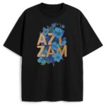 Czarny Koszulka Ed Sheeran Azizam z floralnym designem w błękicie