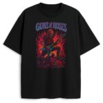 T-shirt Guns N' Roses Fire Riff z ogniem i szkieletem gitarzysty