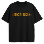 t-shirt Guns N' Roses Logo z czerwonymi różami i złotym napisem