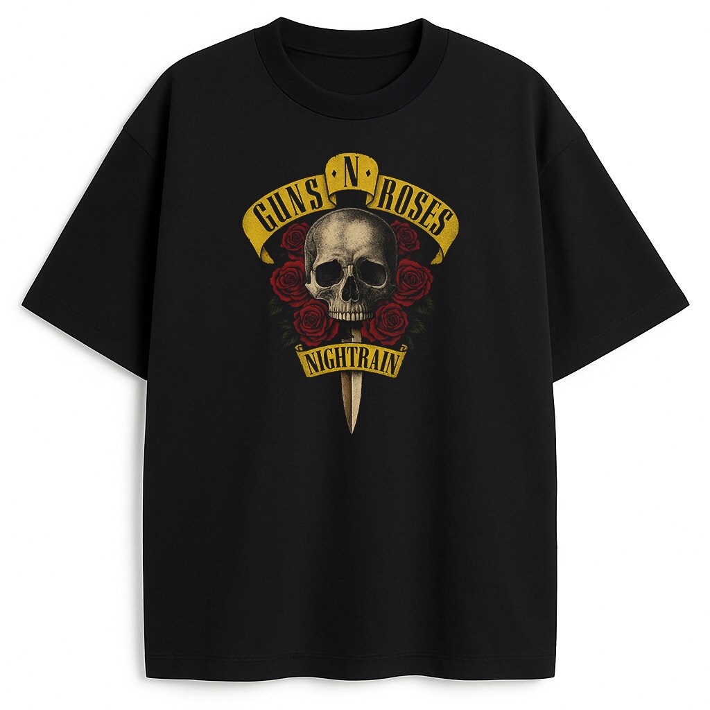t-shirt Guns N' Roses Nightrain z czaszką, różami i nożem