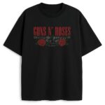 Czarny T-shirt Guns N' Roses z czerwonym napisem i różami