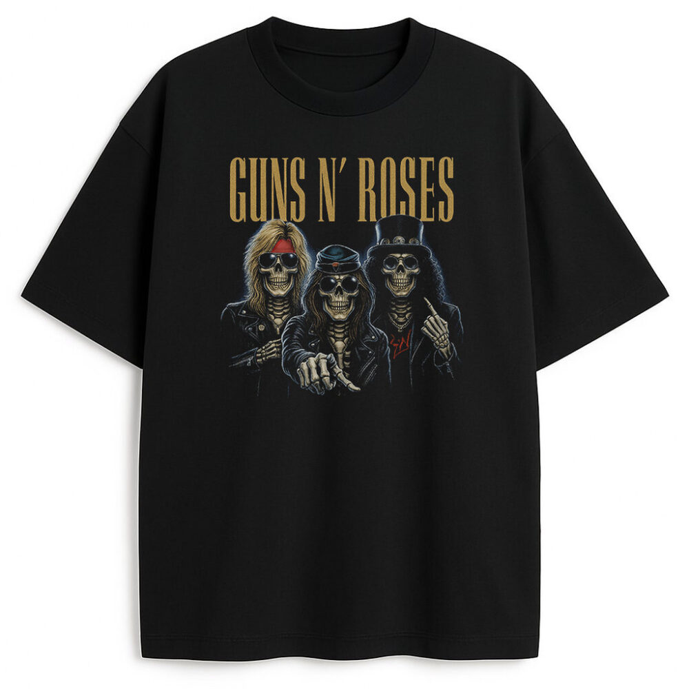 T-shirt Guns N' Roses Trio z grafiką członków zespołu jako szkielety