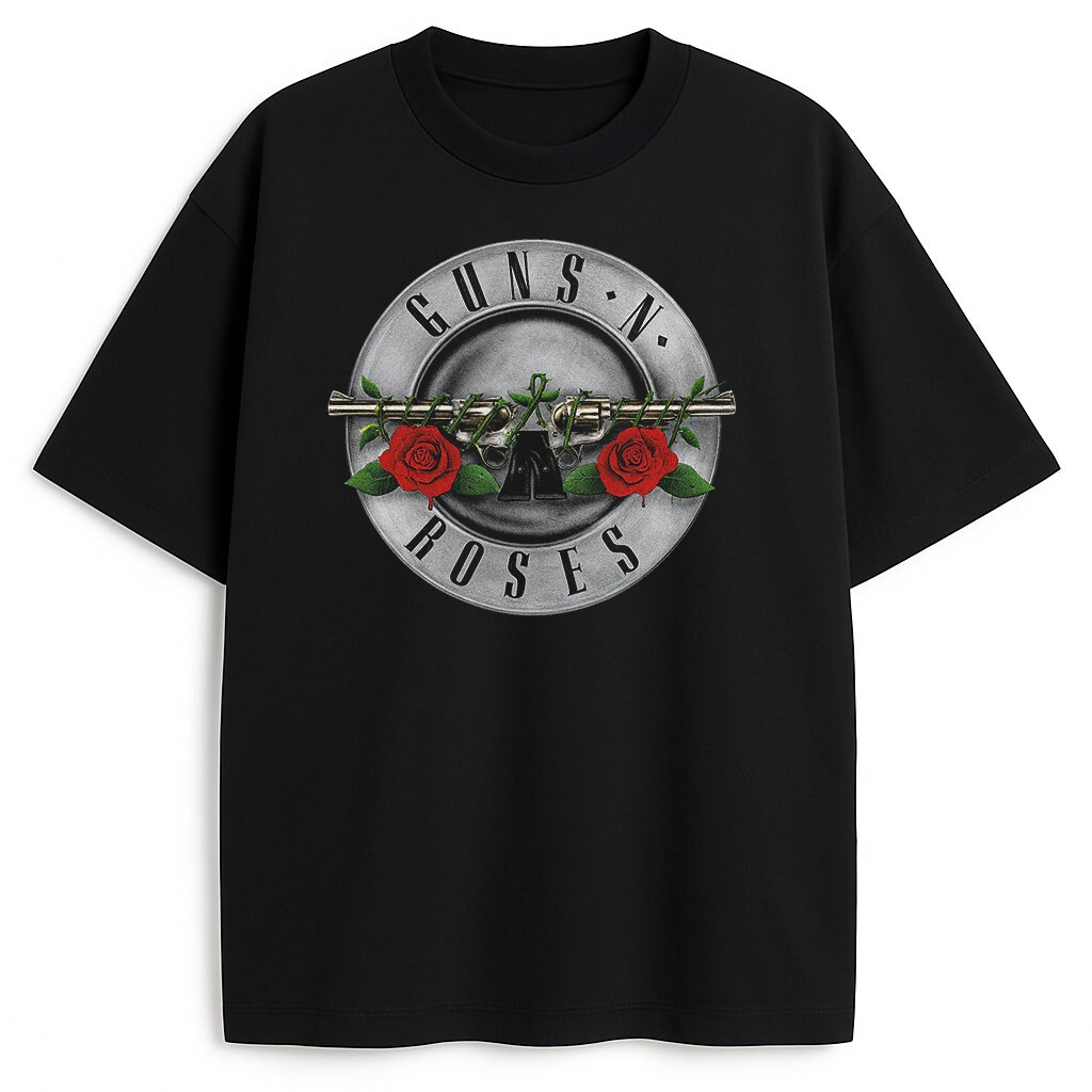 Czarny T-shirt z Logo Guns N' Roses – wersja srebrna