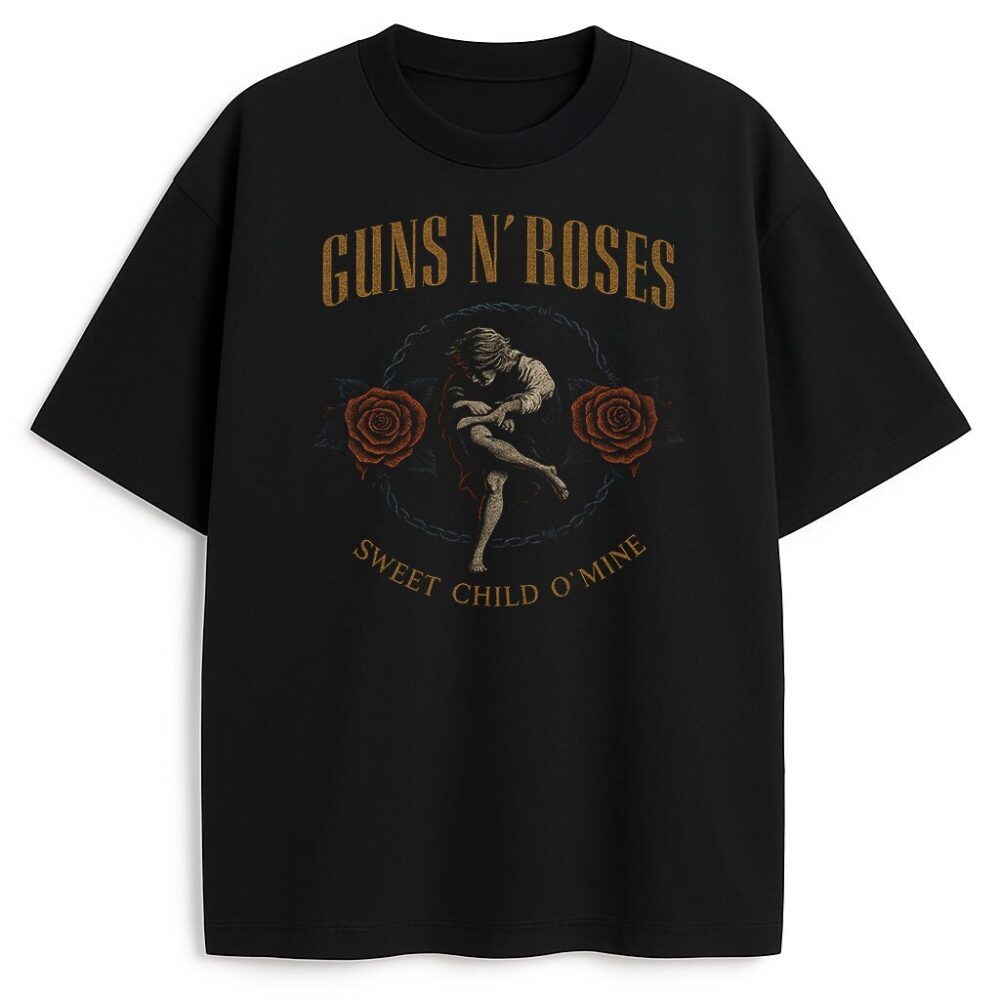 t-shirt Guns N' Roses Sweet Child O'Mine z grafiką tancerki i róż