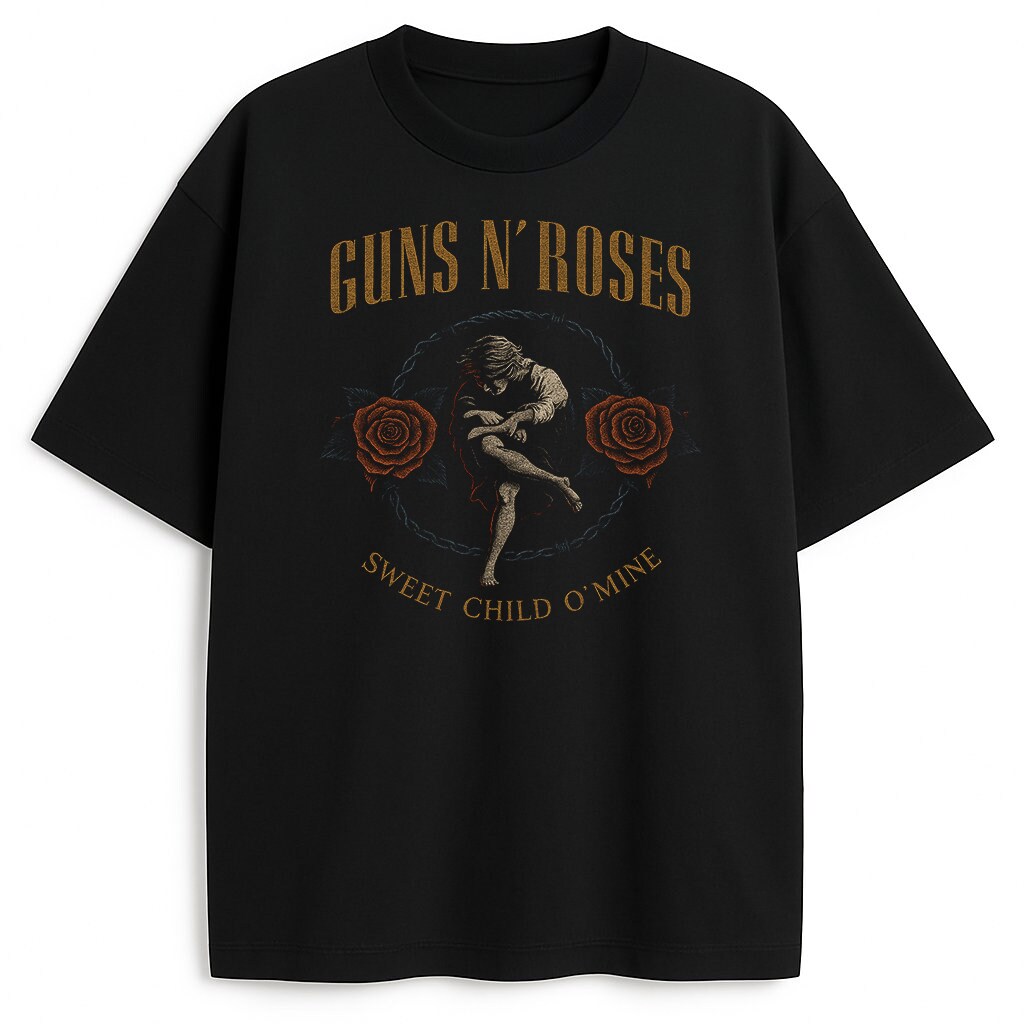 t-shirt Guns N' Roses Sweet Child O'Mine z grafiką tancerki i róż