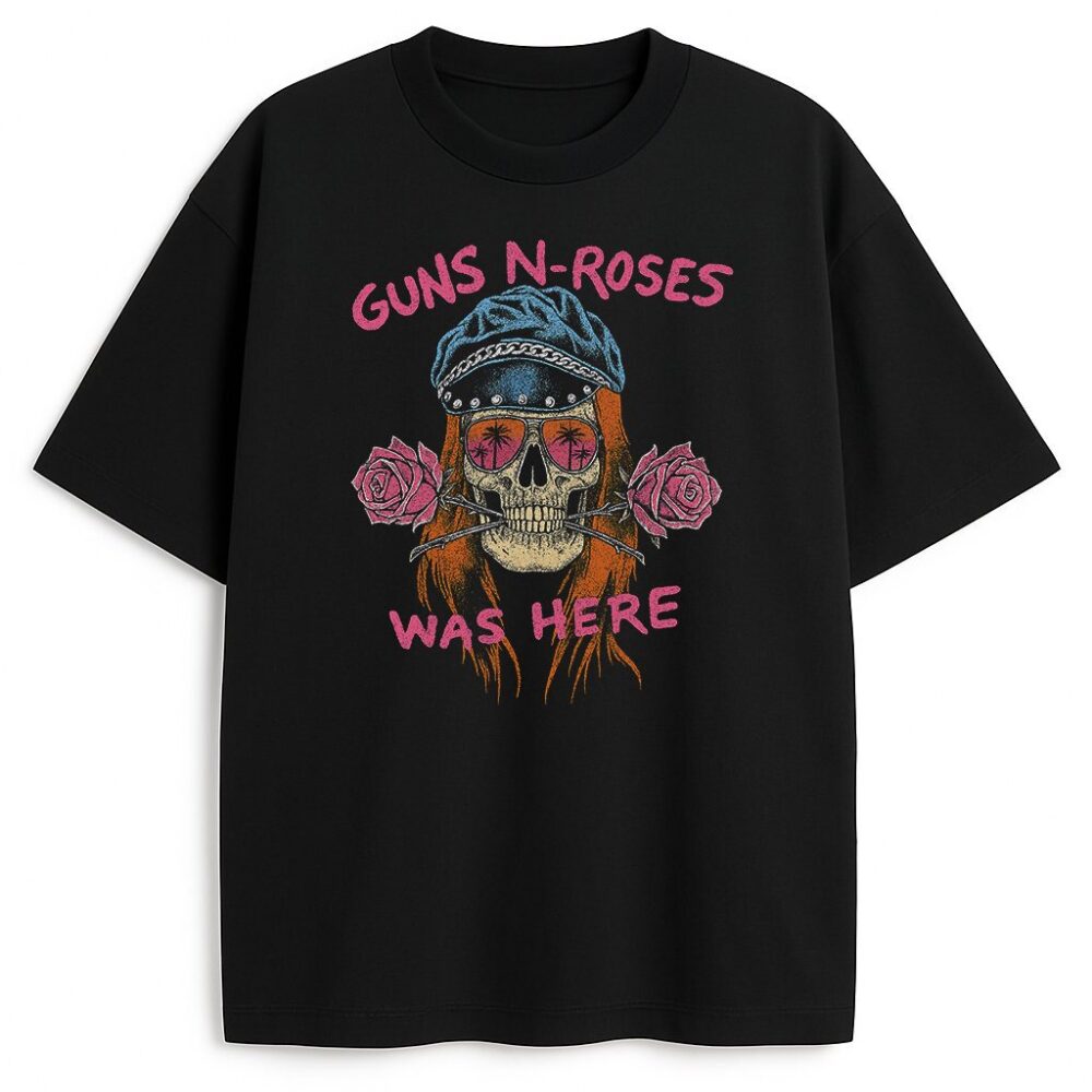 Koszulka Guns N' Roses Was Here z grafiką czaszki i róż
