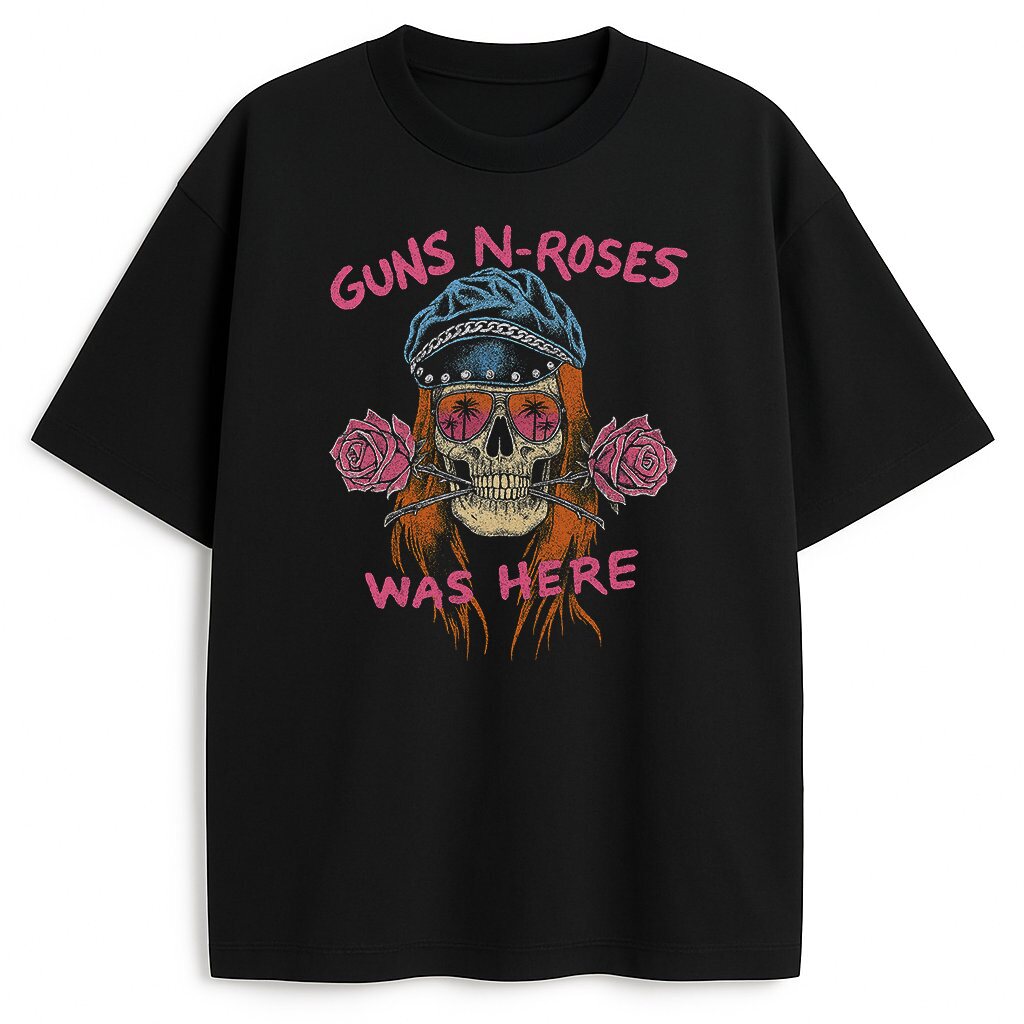 Koszulka Guns N' Roses Was Here z grafiką czaszki i róż