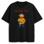 T-shirt Sąsiedzi Psycho Pat czarny unisex z nadrukiem Pat z nożem i szaleńczym okiem