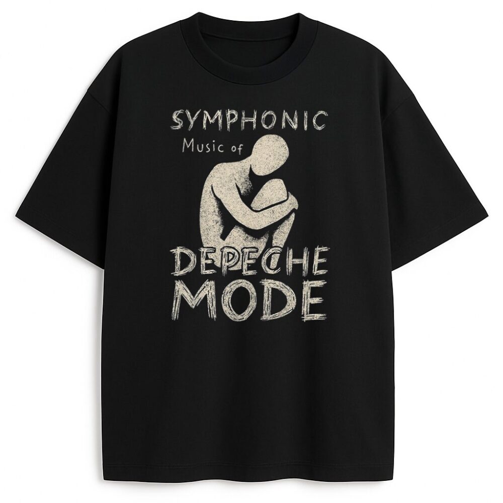 Czarny T-shirt Depeche Mode Symphonic Music z grafiką zgarbionej postaci i napisem