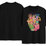 Czarny tył Koszulka Saja Boys Huntrix, minimalistyczny kontrast z kolorowym merchem KPop Demon Hunters.