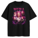 T-shirt Huntrix Bootleg Mira z fioletowo-różową grafiką postaci Mira z K-pop Demon Hunters