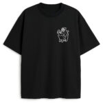 Czarny t-shirt z nadrukiem kosy i kotka w stylu aesthetic - wyrazista koszulka z memicznym klimatem