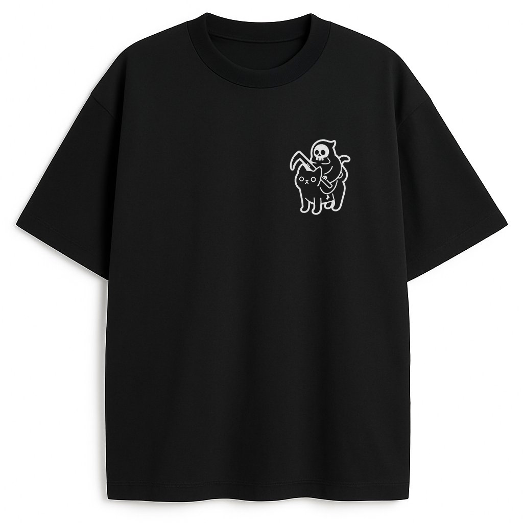 Czarny t-shirt z nadrukiem kosy i kotka w stylu aesthetic - wyrazista koszulka z memicznym klimatem