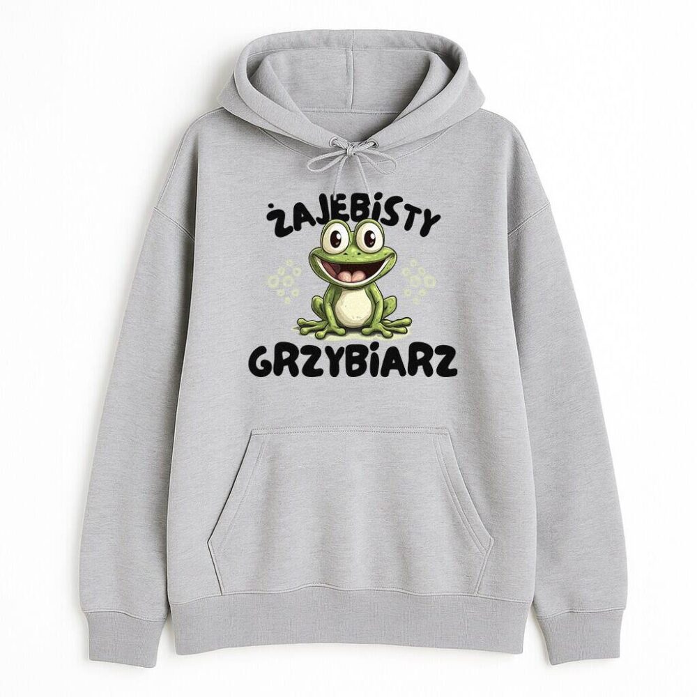 Przód z rysunkową żabą w centrum i literami w dwóch rzędach