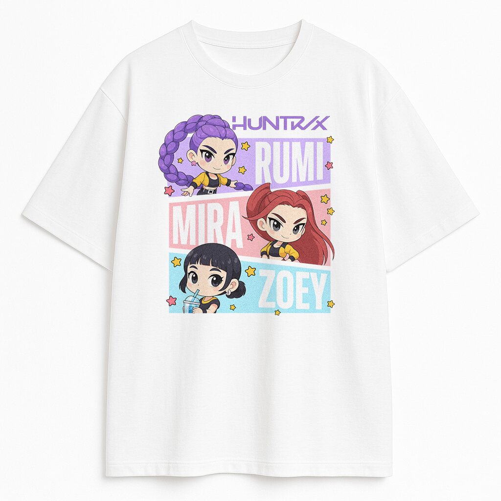 koszulka-biala-przod-k-pop-demon-hunters-girls-cute t-shirt Kpop Demon Hunters Huntrix Power - obrazek 1