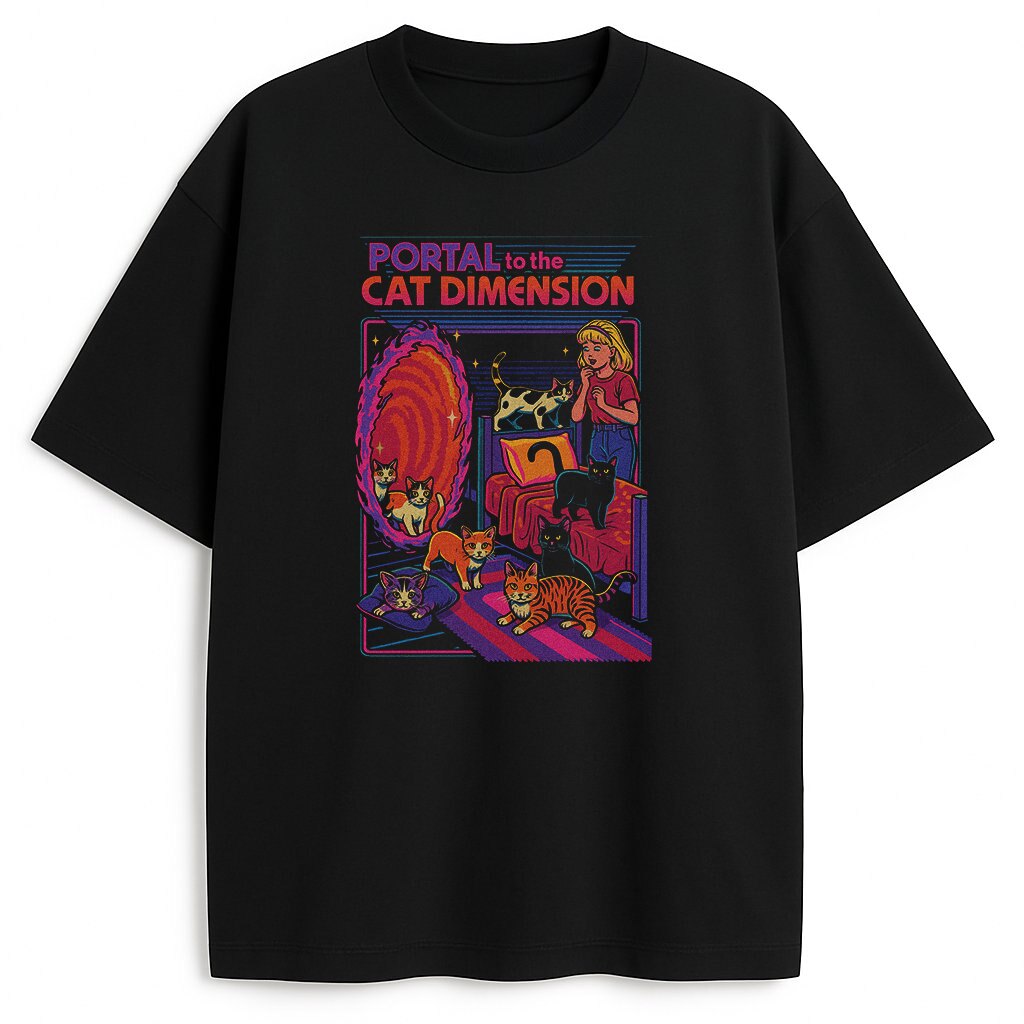 koszulka-czarna-przod-portal-to-the-cat-dimension t-shirt Portal To The Cat Dimension - obrazek 1