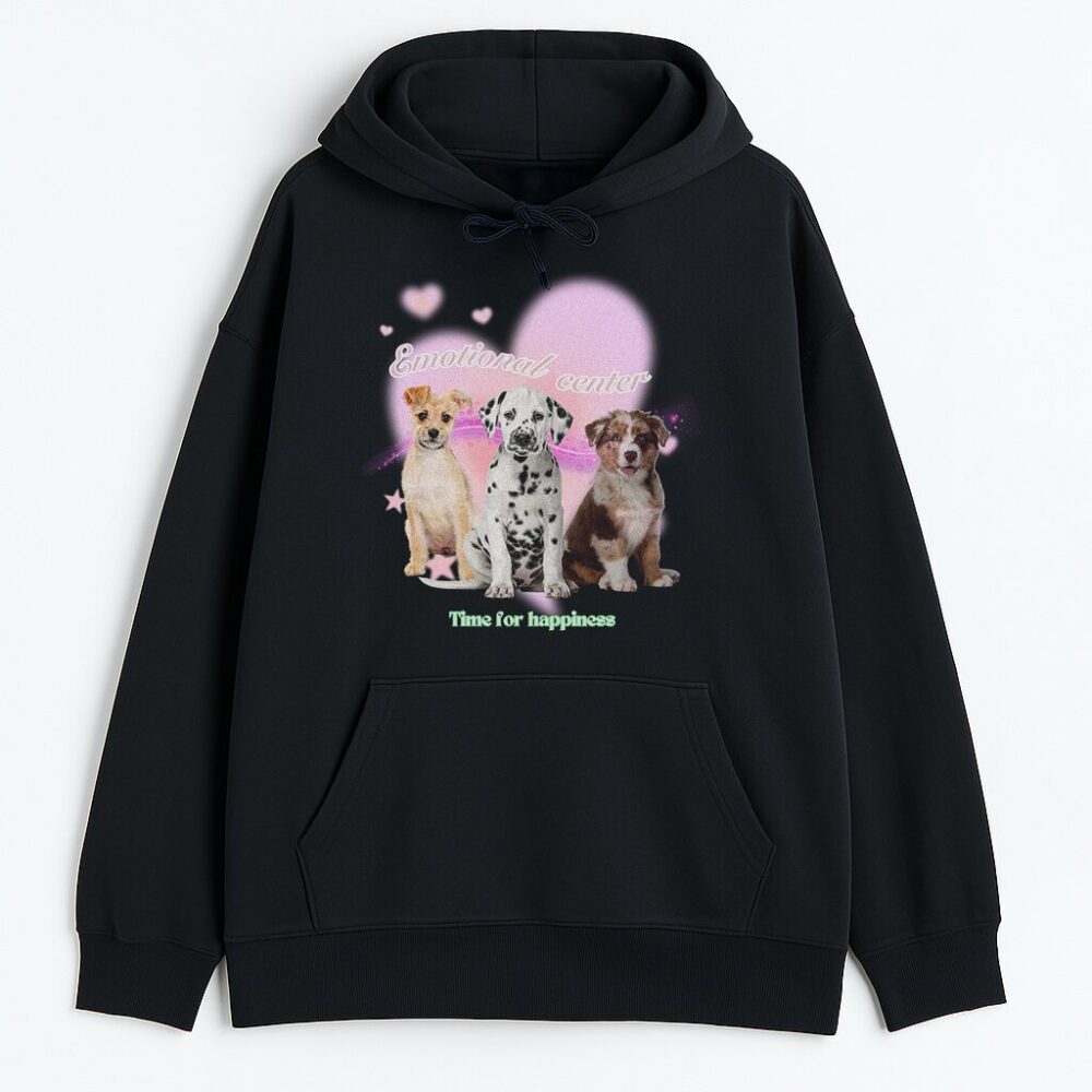 czarna bluza hoodie z pieskami i napisem Emotional center