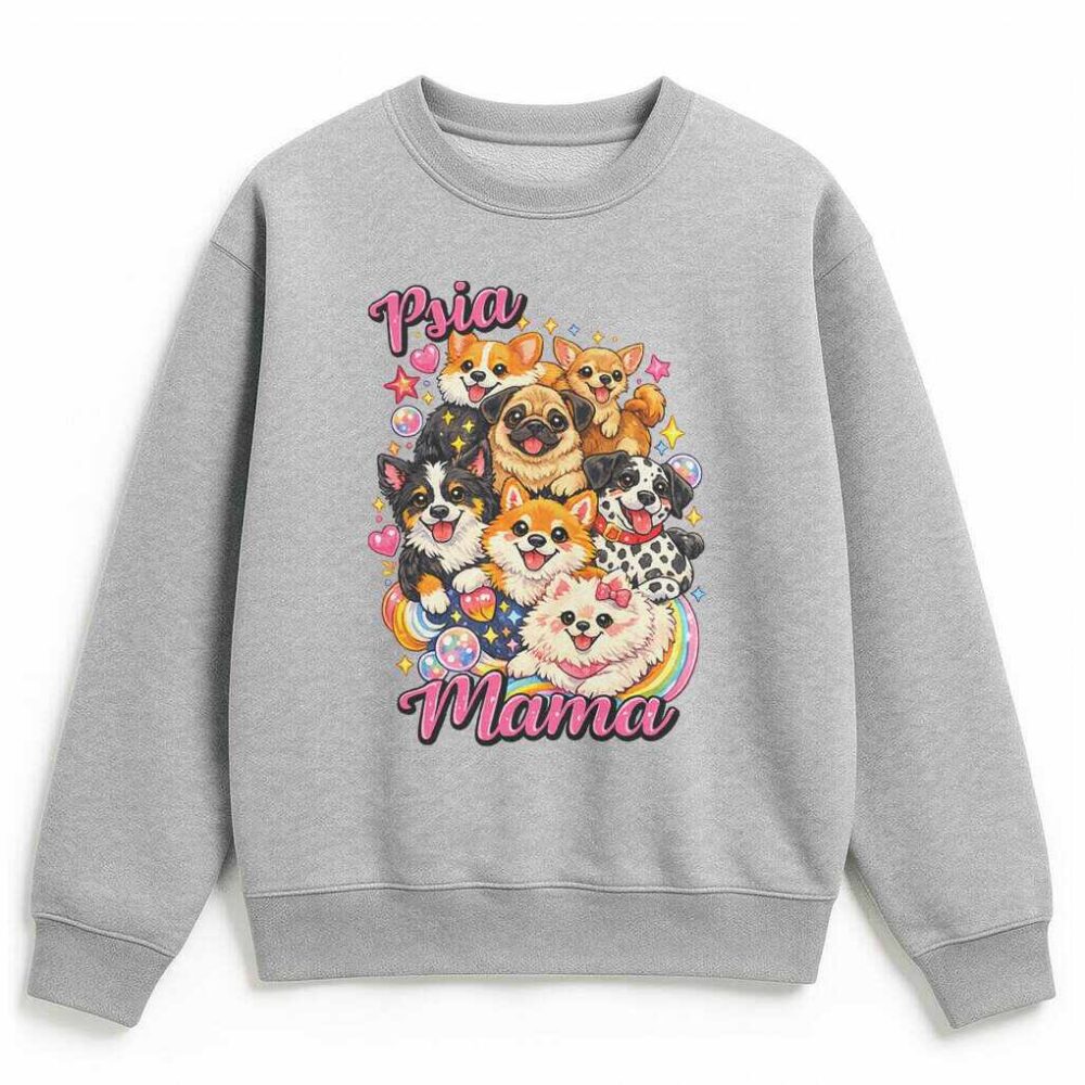 Szara bluza dla psiary z kolorowym nadrukiem piesków