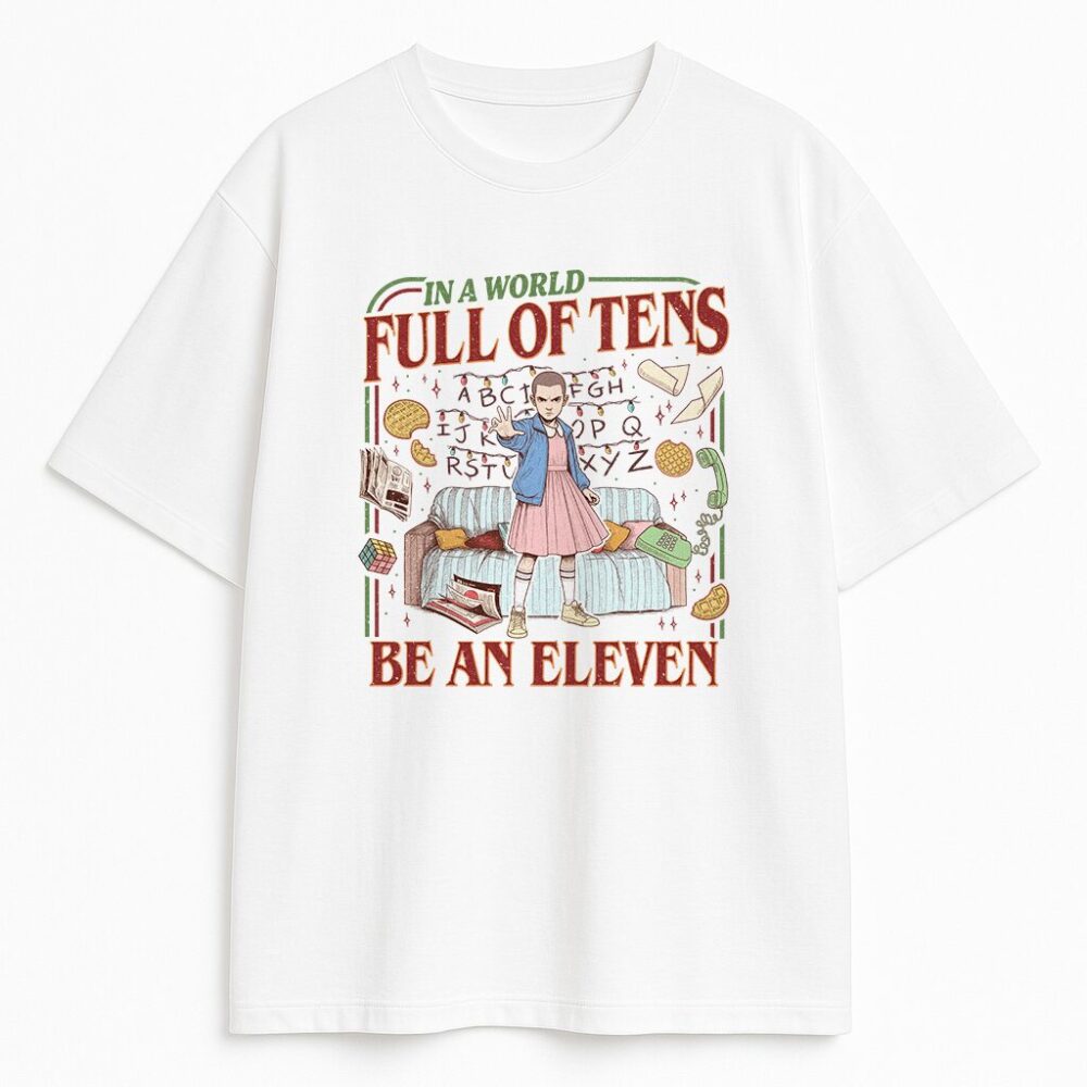 Biała koszulka z retro nadrukiem Eleven i napisem Full of Tens