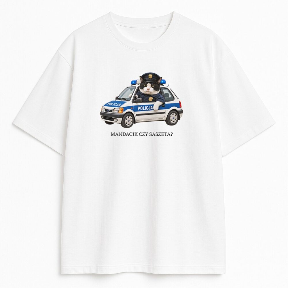 T-shirt z Kotem Policjantem Mandacik czy Saszeta — zdjęcie 2