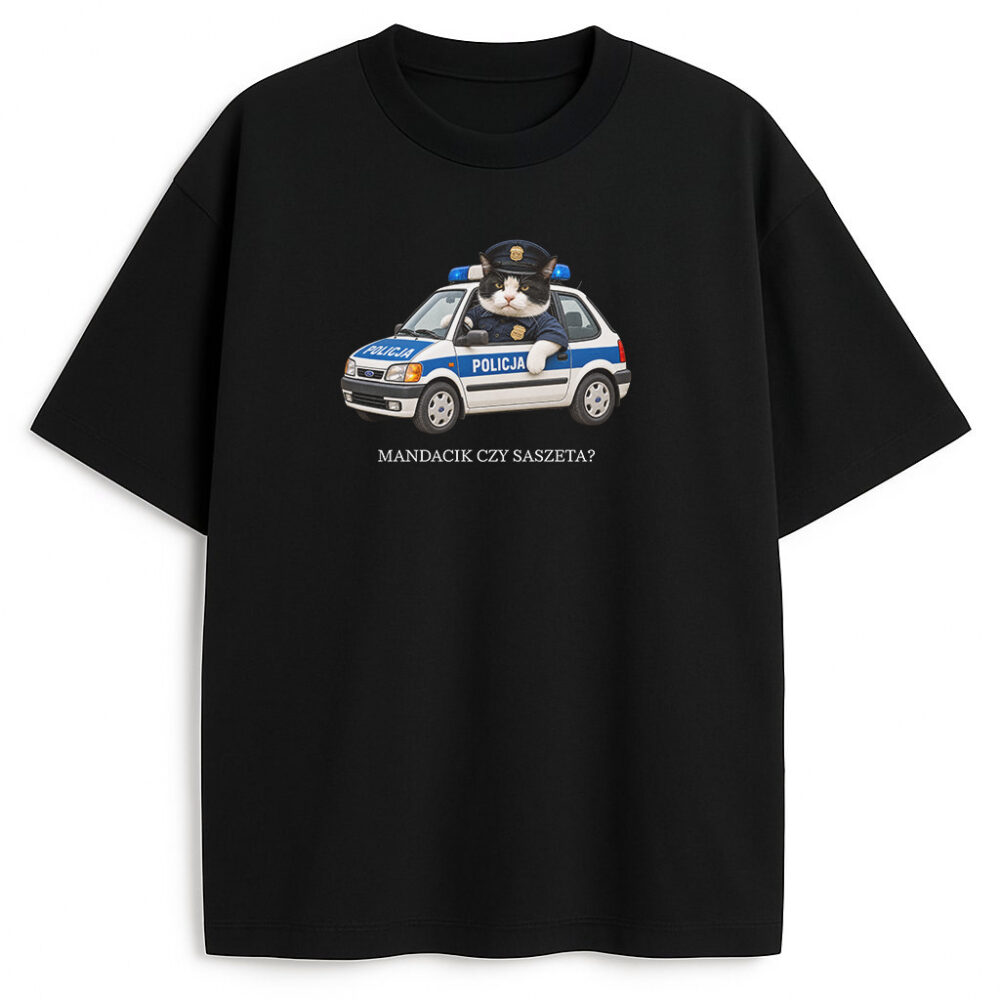 T-shirt z Kotem Policjantem Mandacik czy Saszeta — zdjęcie 1