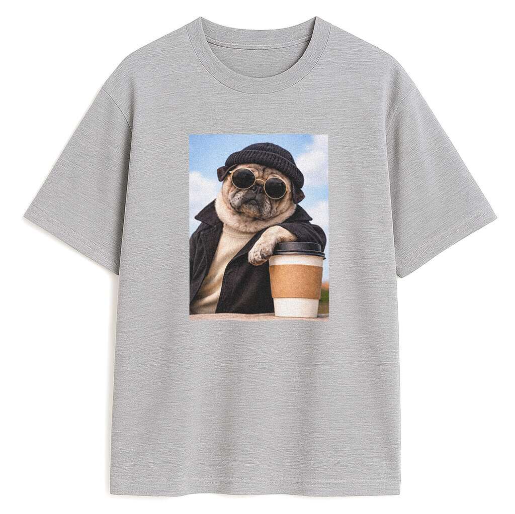 Szara koszulka z mopsem w okularach Pug The Professional