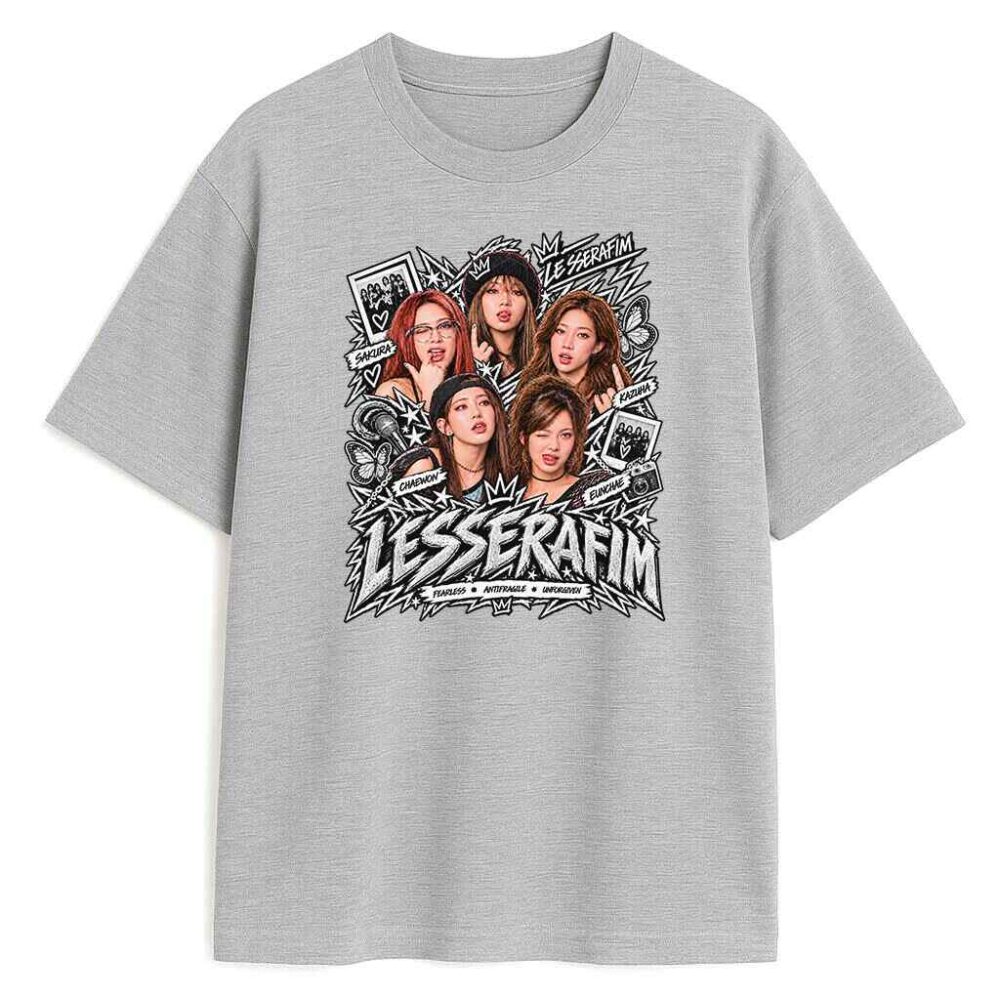 T-shirt Le Sserafim K-pop Silver — zdjęcie 1