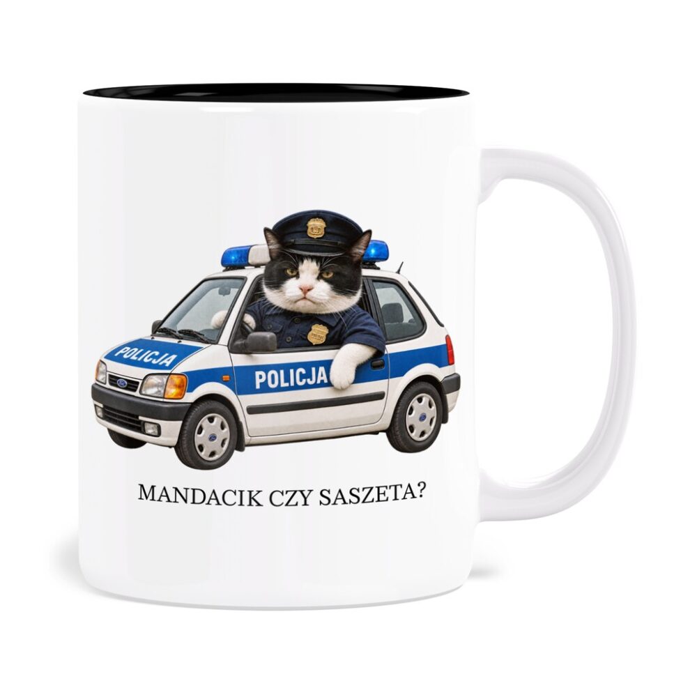 Kubek z Kotem Policjantem Mandacik czy Saszeta — zdjęcie 1
