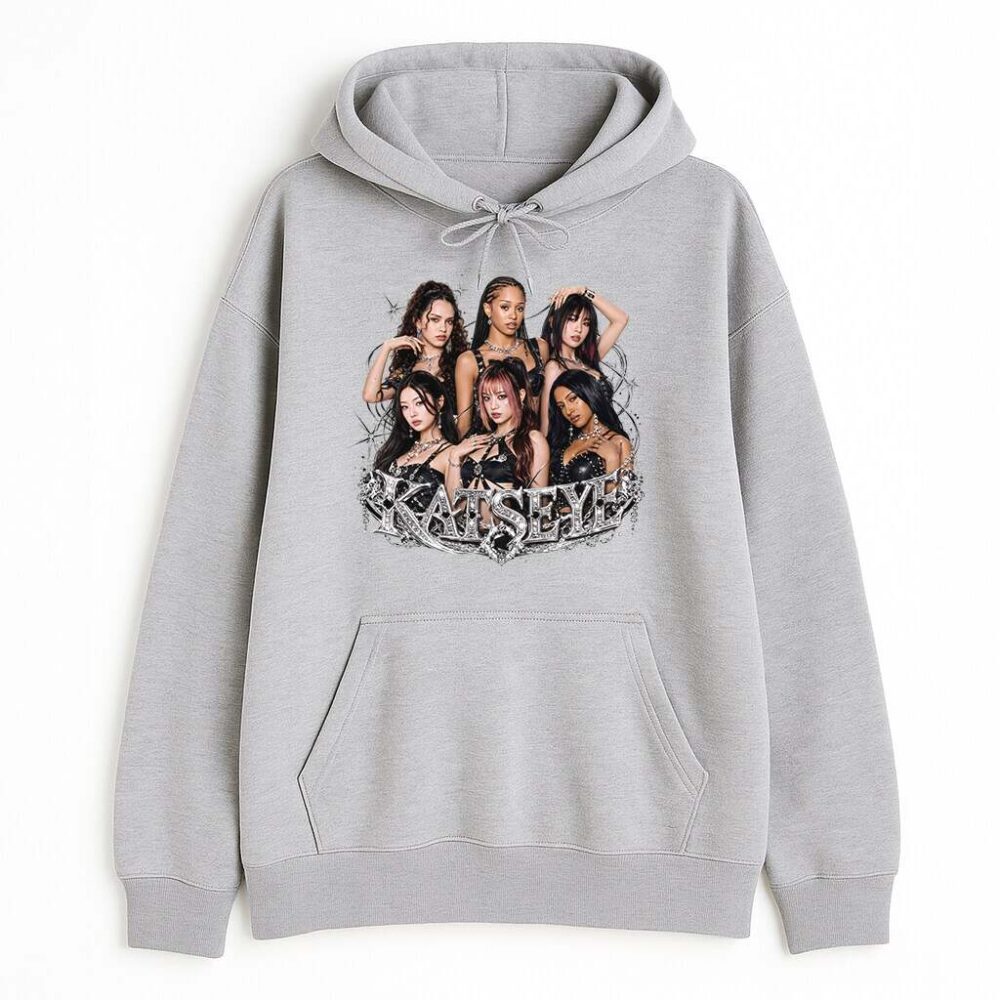 Bluza z kapturem Katseye Silver K-pop — zdjęcie 2